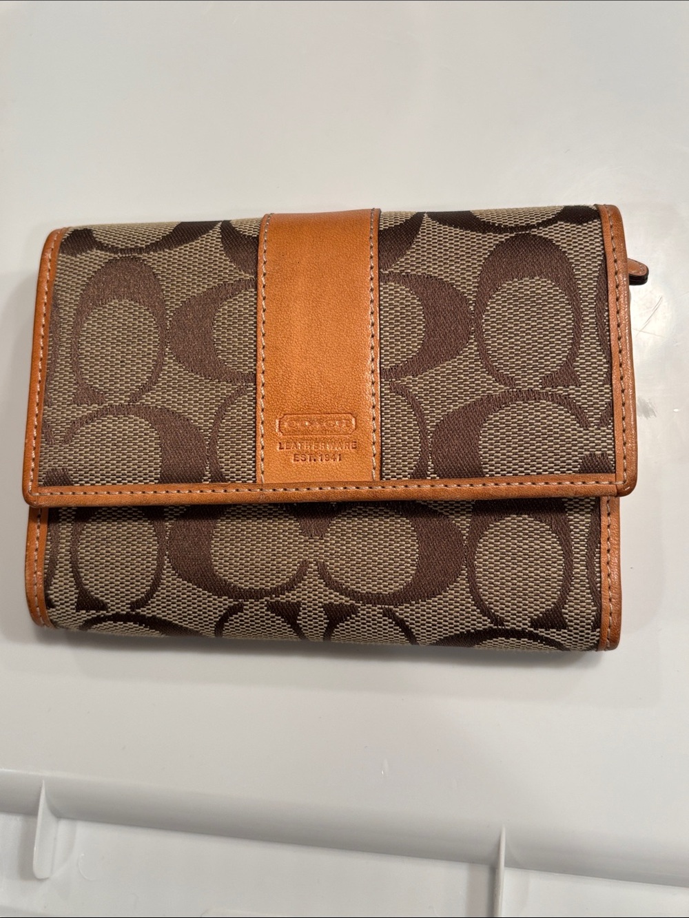 Coach Canvas Wallet in Brown and Tan Leather Trim